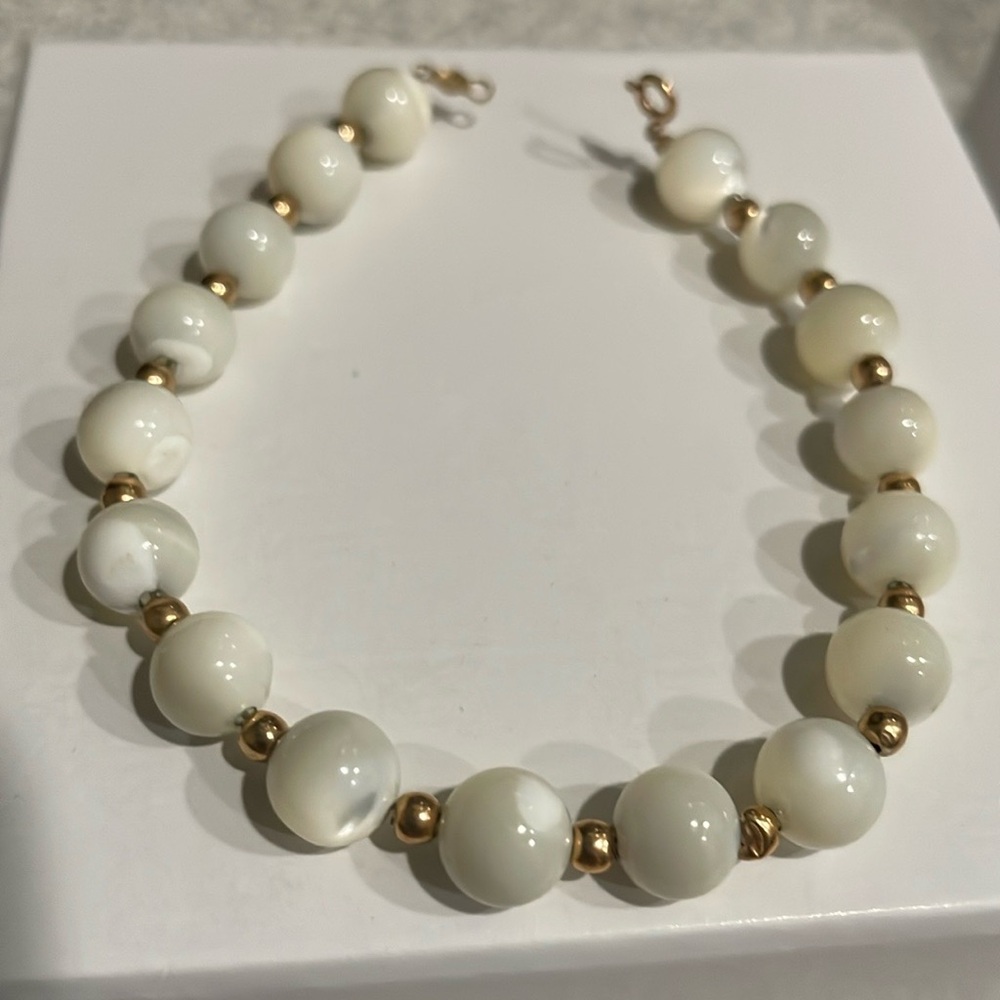 Vintage 14K Gold Pearl and Gold Ball Bracelet circle ring closure